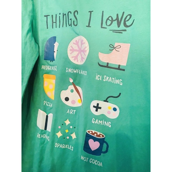 Christmas Long Sleeve Tee “ Things I Love” Girls 10-12 Cat And Jack Green - Picture 2 of 6